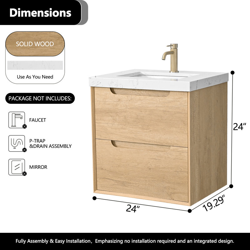 Rayea 24 Inch Floating Wall-mounted Bahtroom Vanity With Single Sink