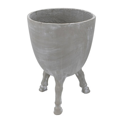 Decorative Planter With Tripod Legs, 22 Inch Gray Cement, Modern Style