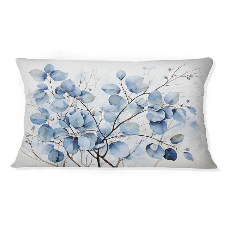 Feuilles bleues et grises sur une branche III - feuilles imprimées  , Rectangle H 12 po x l 20 po