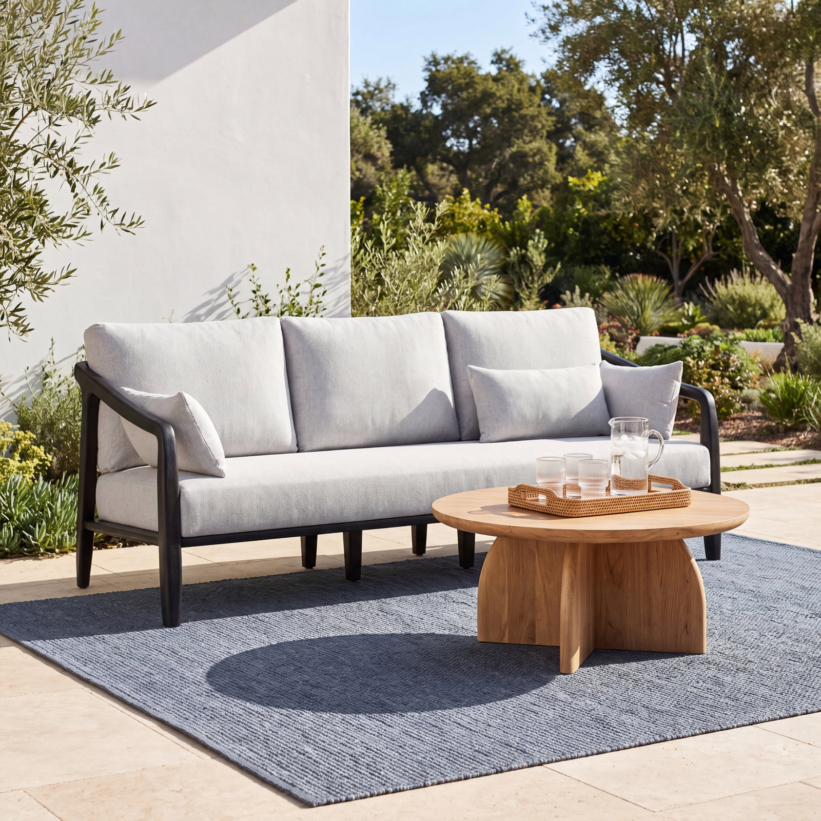 Aria 77" Teak Patio Sofa, Black