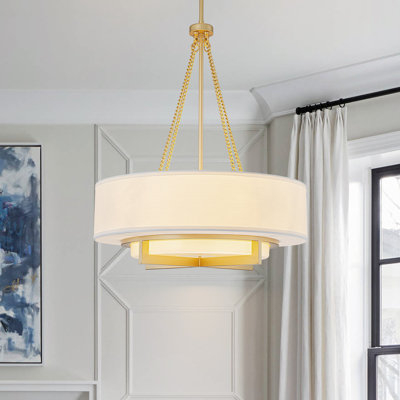 4-Light Dimmable Drum Fabric Chandelier