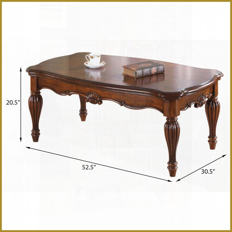 Table basse rectangulaire traditionnelle en cerisier pour le salon avec amplement d'espace Détails élégants des pieds