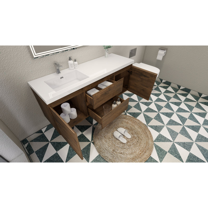 Single Bathroom Vanity with Acrylic Top, Rosewood