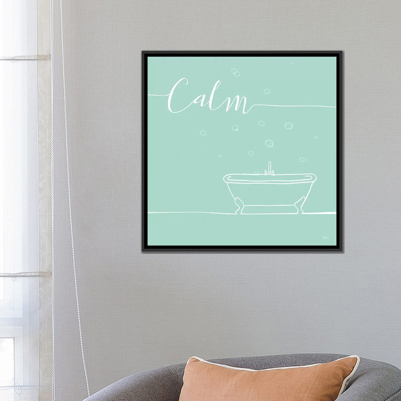 " Underlined Bath In Teal II " by Veronique Charron, 18" H x 18" W x 1.5" D, Black Framed Canvas, No Mat