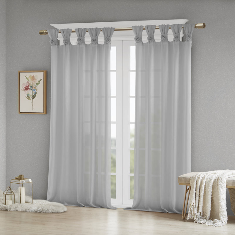Panneau de rideau simple 50 po x 63 po Rosette, Gris, l 50 po x L 63 po