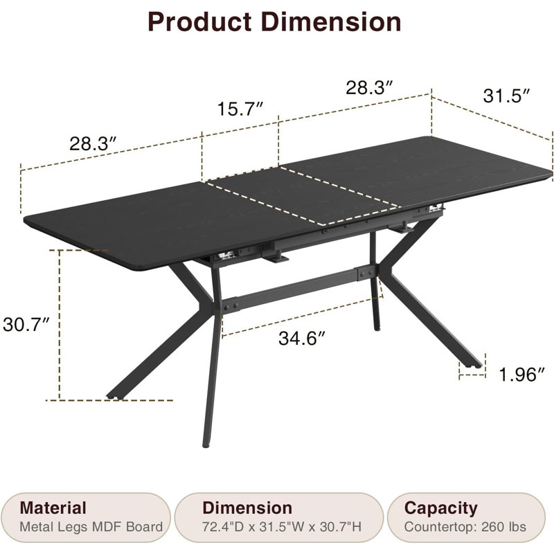 Rikst Solid Wood Top Four Leg Dining Set, Black