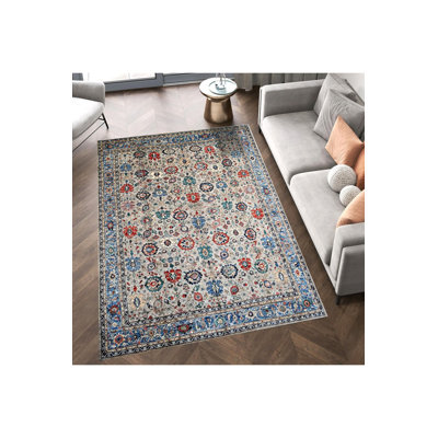 Multicolor Ethnic Motifs Pattern Vintage Decorative Washable Rug