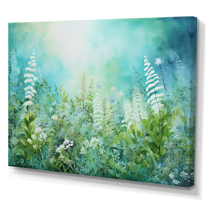 Fougères dans un champ de fleurs sauvages sur toile, Toile tendue, H 34 po x l 44 po x P 0,5 po