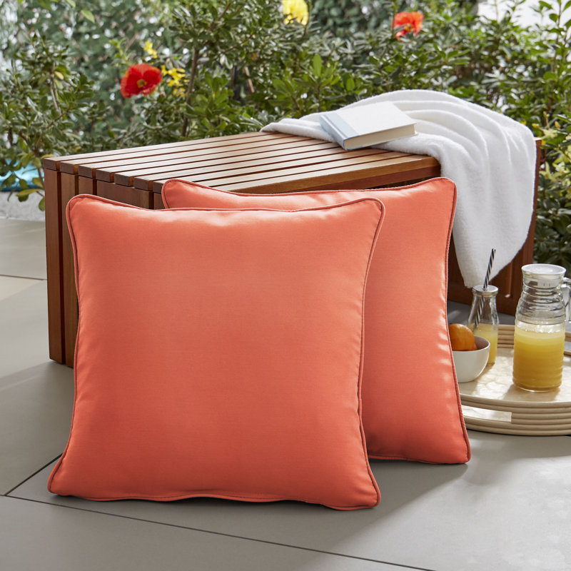 Hansah Outdoor Square Pillow Cover & Insert, Sunbrella Canvas Melon, 24" H x 24" W x 6" D