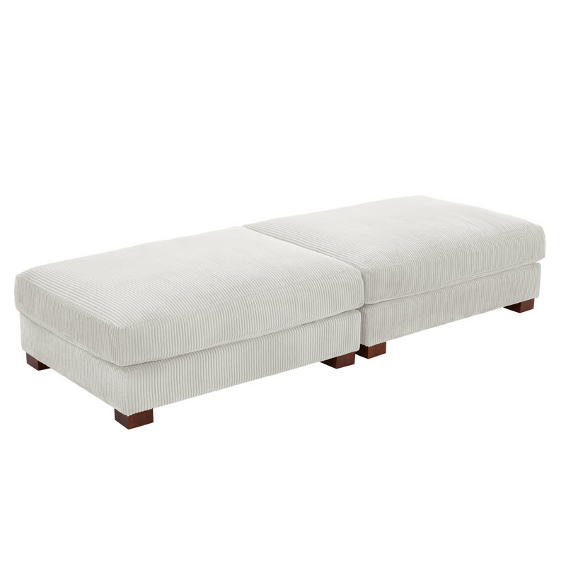 Maelina Upholstered Square Corduroy Ottoman with Solid Wood Legs, Beige
