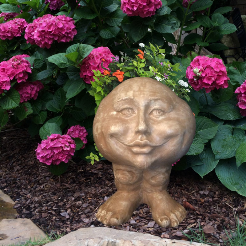 Stone Wash White Humorous Face Statue Planter Set