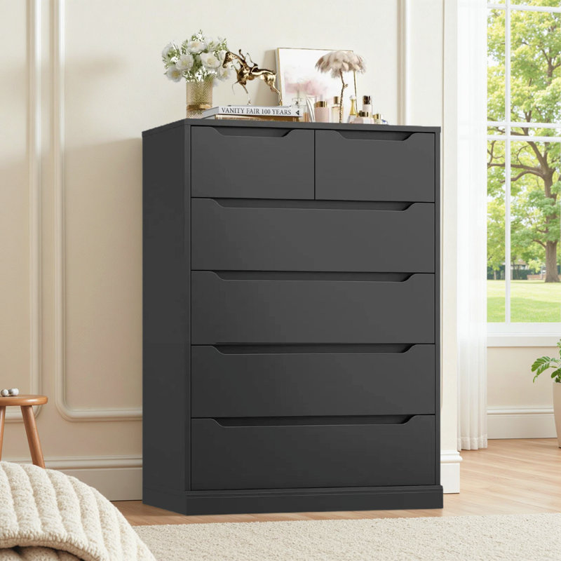 Commode 6 tiroirs l 27,6 po, Noir