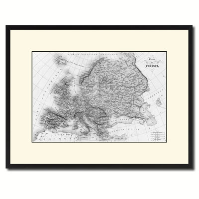 Europe Vintage Map Print On Canvas With Black Custom Frame, 28 X 37