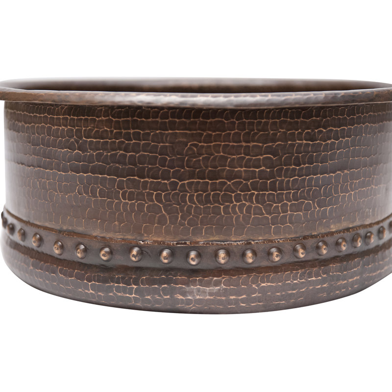 15" Round Vessel Tub Hammered Copper Sink