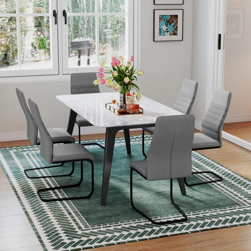 Upholstered Metal Side Chair in Grey