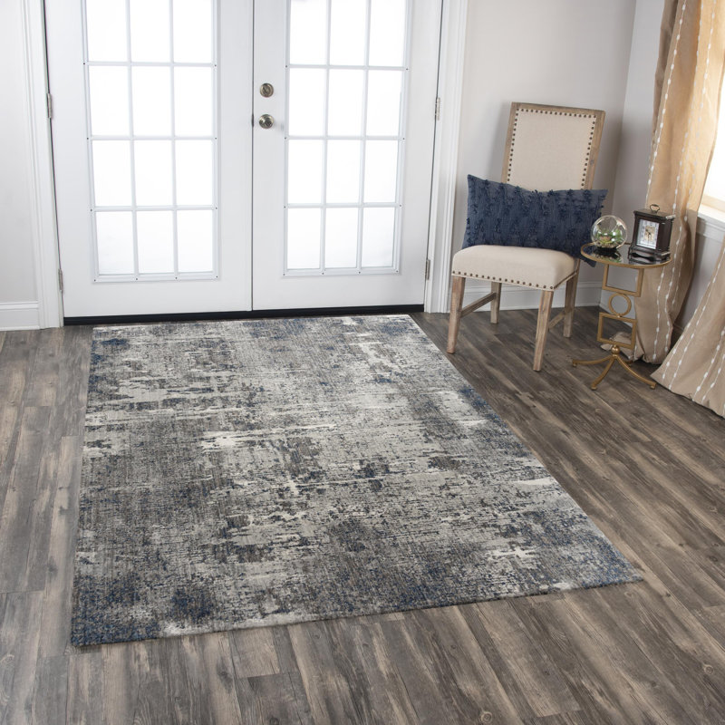 Nyzae abstrait tissé à la machine recyclé P.E.T. Tapis gris, Rectangle 10 pi x 13 pi