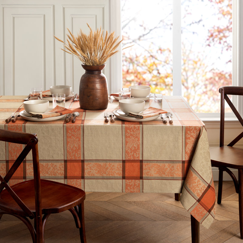 Calandra Plaid Thanksgiving Cotton Tablecloth, 120" x 60"