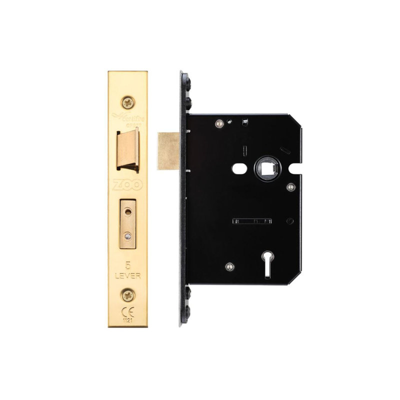 5 Lever Sash Lock, Polished Brass