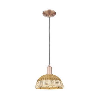 Mini luminaire suspendu à cordon 1 lumière avec abat-jour natté Natural Ballston Dome