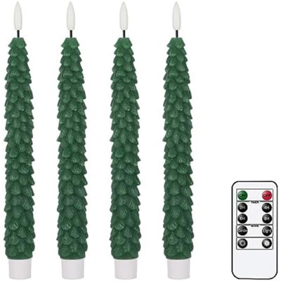 Arbre de Noël bougies effilées sans flamme scintillantes avec minuterie à distance, bougies à cire véritable à DEL, chaleureuse, décoration de Noël à la mèche 3D (rouge, 0,78 x 9,64 pouces)