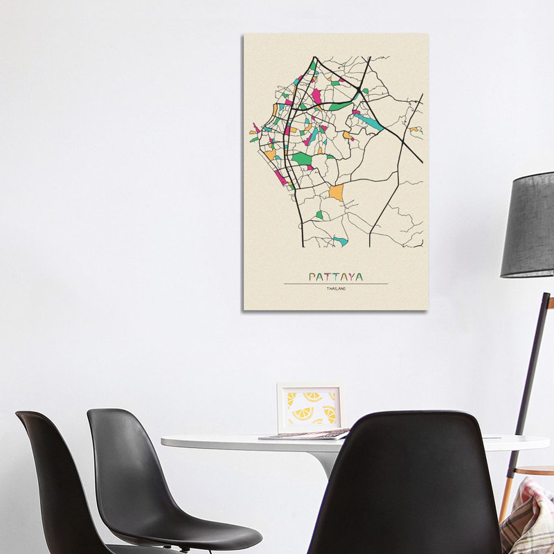 Pattaya, Thailand Map by Ayse Deniz Akerman - Wrapped Canvas Print, 101.6 cm H x 66.04 cm W x 1.91 cm D