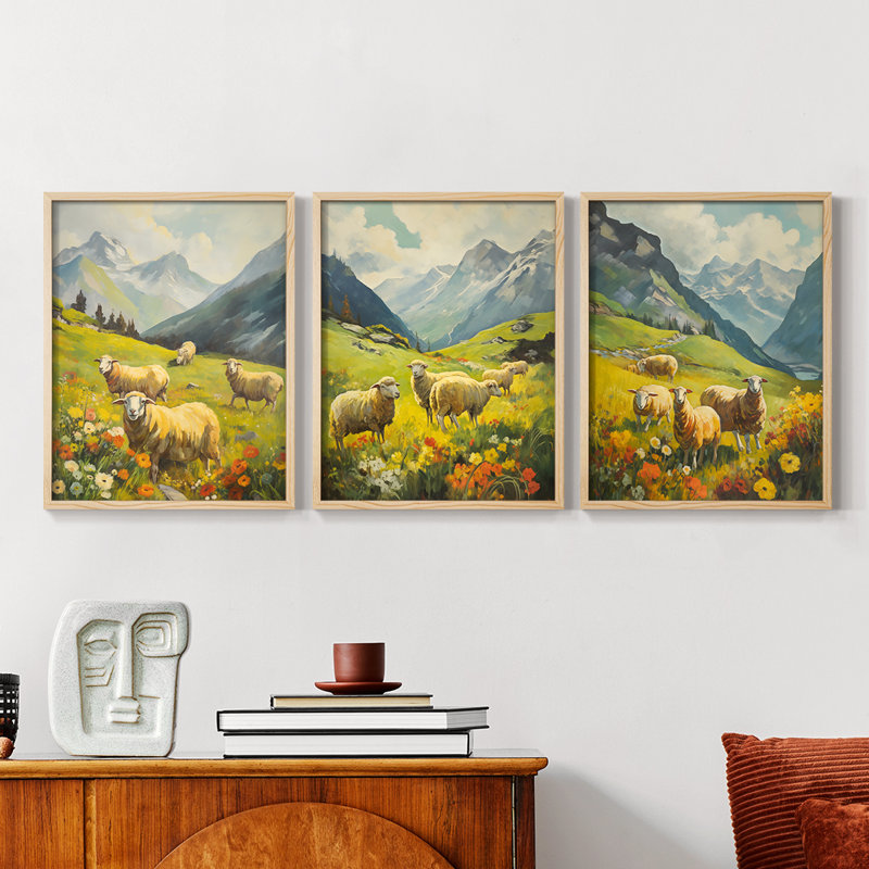 Lanscape Study Series CV -Set of 3 Fric Giclee Prints -Prêt à accrocher, Encadré naturel, H 28 po x l 22 po