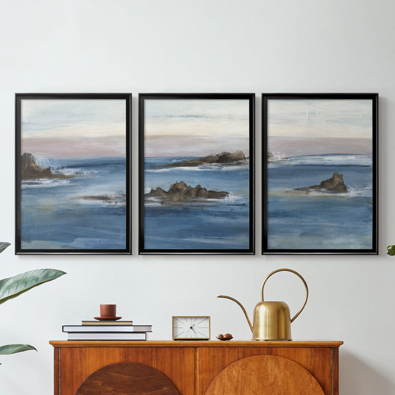 Merging the Ocean I - Toile tendue avec châssis sur mesure - 3 pièces, H 21 po x l 30 po
