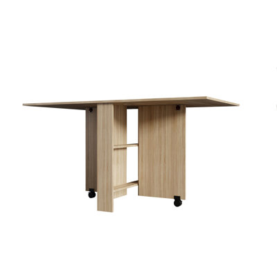 Table de salle à manger pliante, table de salle à manger polyvalente avec 2 roulettes et 2 supports de rangement, table de salle à manger pliante, couleur bois de poire