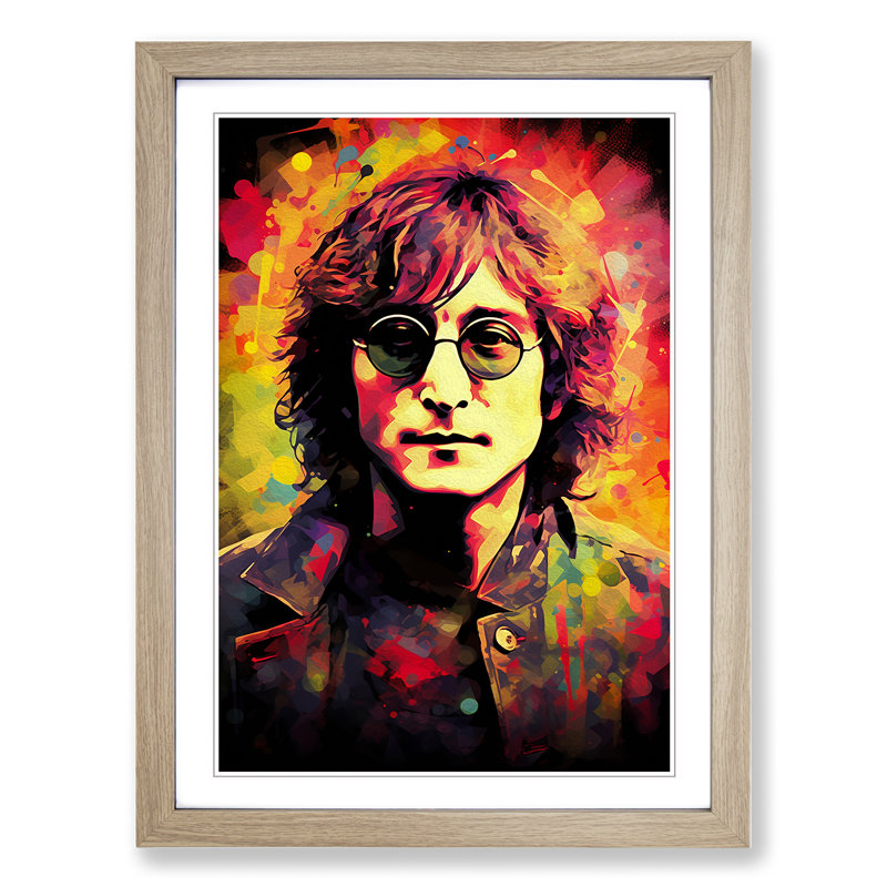 John Lennon Digital - Framed Print, 64cm H x 46cm W x 2cm D, Oak Framed