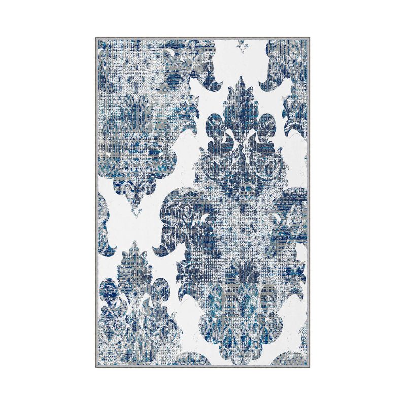 Tapis touffeté à la machine en gris / bleu / blanc Vancouver, Rectangle 2 pi 7 po x 4 pi 11 po