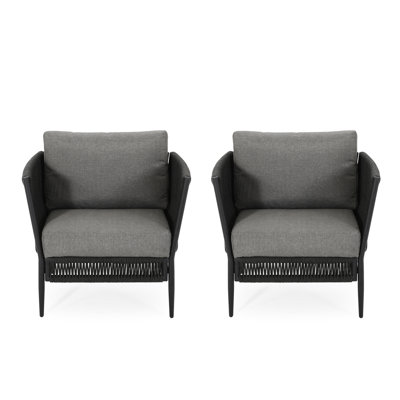 Club Chair In Grey Woven Rope, Outdoor Poolside Table Chair, 25.15 High, 25.8 Wide, 30.32 Deep, 19.27 Lb Heavy - Grey, Rope Reclining H, W, D, Weighted
