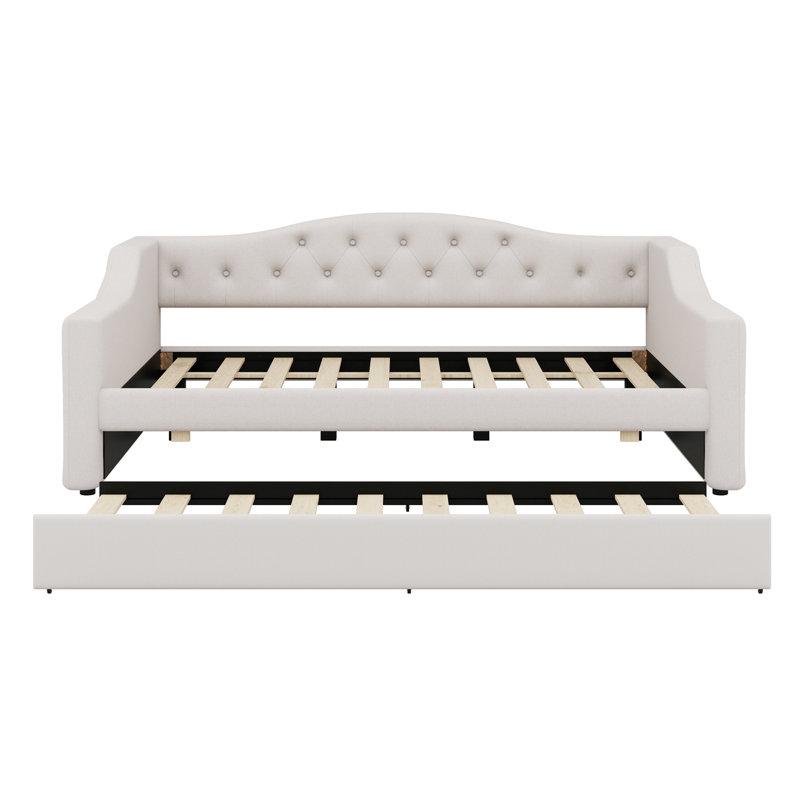 Upholstered Daybed With LED Belt And Trundle, Beige