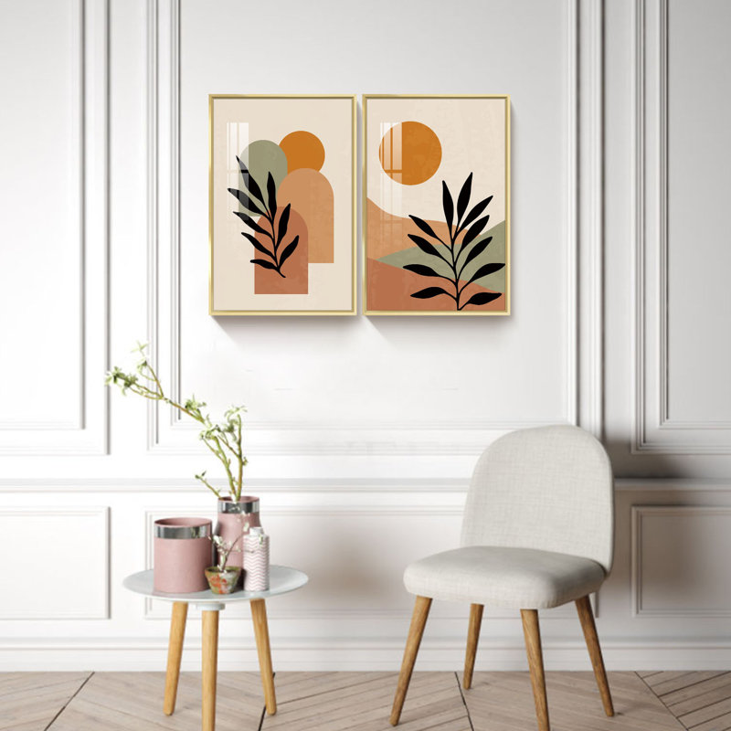 «Boho Artwork», reproduction d'art sur toile simple 2 pièces, Or, H 24 po x l 32 po x P 1,34 po