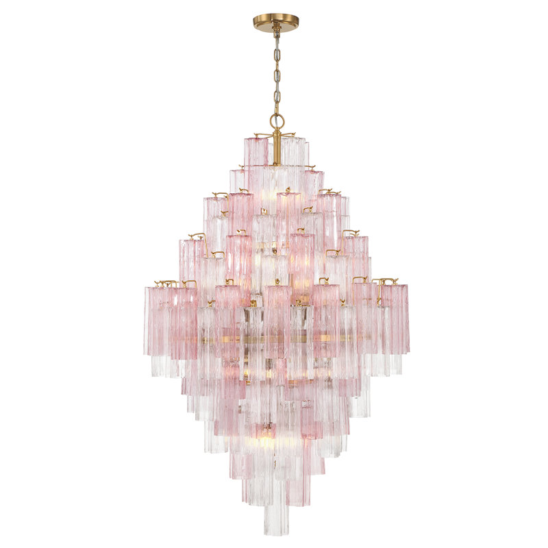 Wesham 20 Light Aged Brass Chandelier, Aged Brass, Pink
