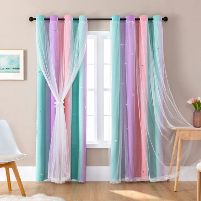 Curtains For Girls Bedroom Kids Room 2 Panels Colorful Rainbow Design Unicorn Wall Decor Blackout Pink Curtains Cute Mermaid Princess Room 34 Wide 63 Inches Long Grommet Drapes Pink Purple Green