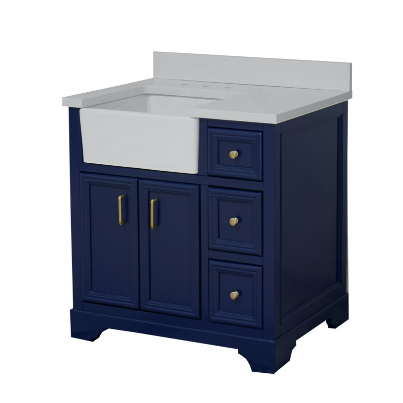 Emiliano 36'' Single Bathroom Vanity with Top, Quartz, Royal Blue