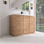 Meuble-lavabo autoportant avec lavabo en résine blanche et portes à fermeture en douceur, imitation chêne-908848581