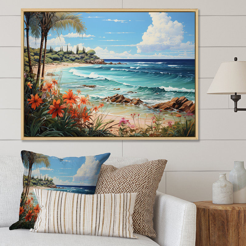Blue Tropical Serenity III, reproduction d'art sur toile, H 24 po x l 32 po x P 1 po, Cadre naturel flottant