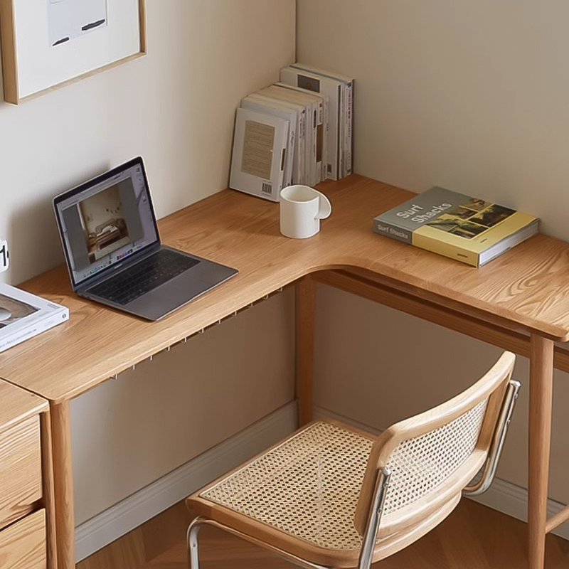 L-shaped Wood Solid Wood desk, 29.72" H x 62.99" W x 15.75" D