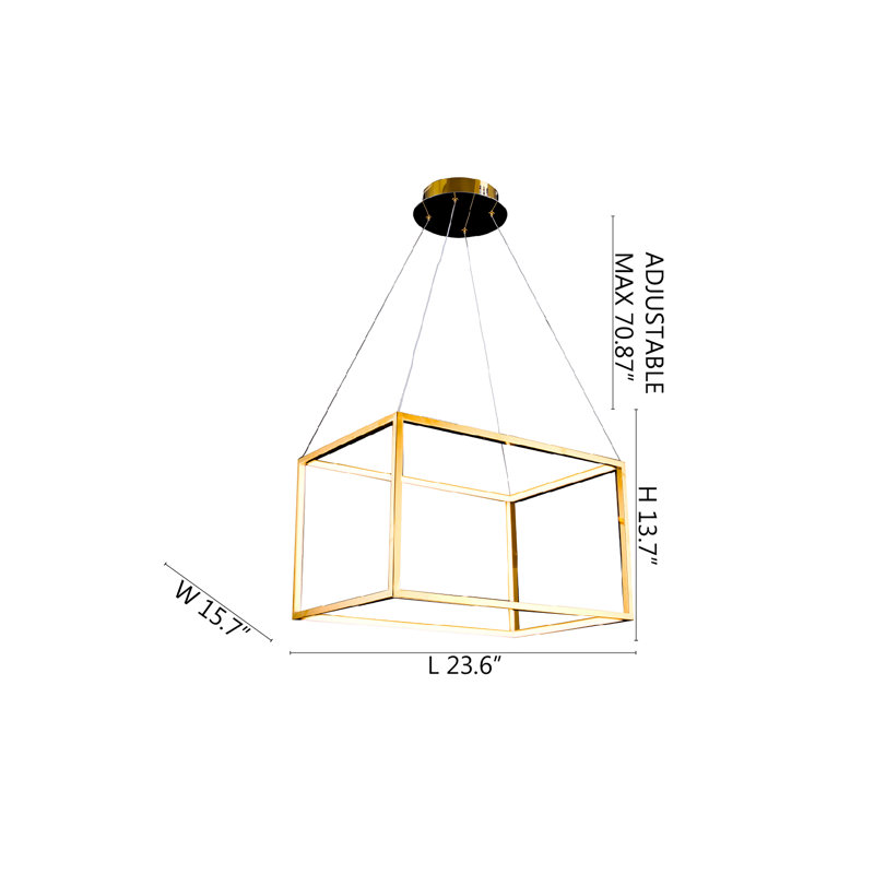 Modern 12 Light LED Rectangle Pendant, 13.7" H x 23.6" W x 15.7" D