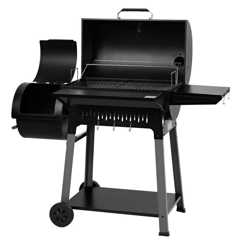 Royal Gourmet 28-inch Heavy Duty Charcoal Grill With Offset Smoker And Side Shelf, Black