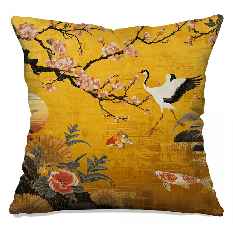 Coussins Cherry Blossom Crane Koi, 20 x 20 pouces