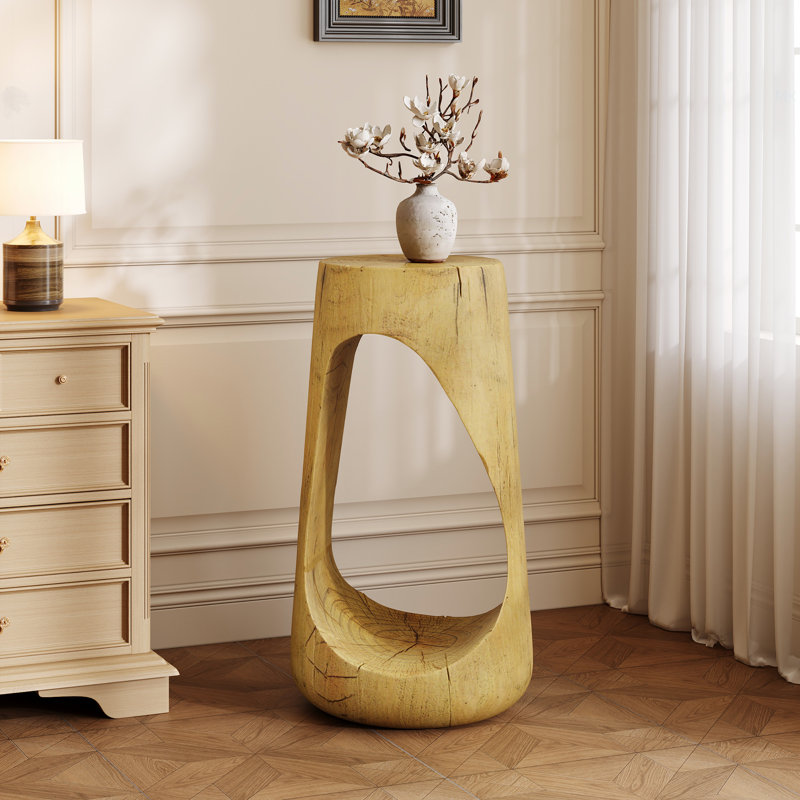 Table d'appoint d'extérieur, table de bout à conception creuse, table de tabouret de jardin de patio, table d'appoint décorative pour terrasse de balcon de plage, béton léger, texture semblable au bois