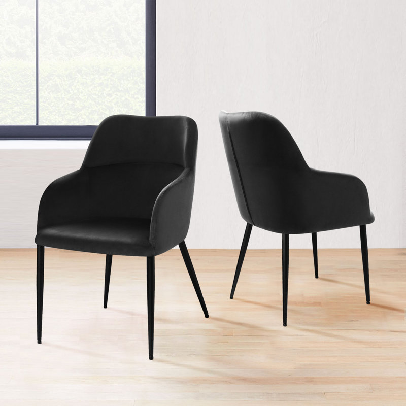 Fauteuil rembourré en velours Sabid, Velours noir