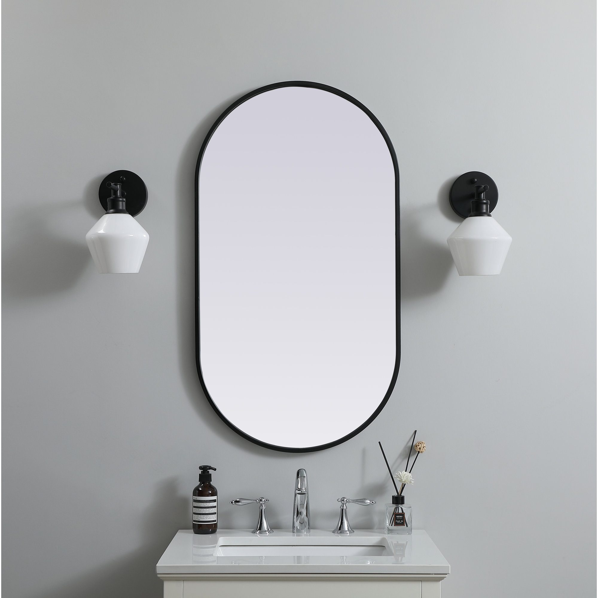 Sabine Metal Pill Wall Mirror, 36" x 20", Black
