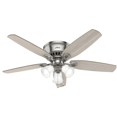 Builder Low Profile 52" 5 - Blade Flush Mount Ceiling Fan with Lights and Pull Chains