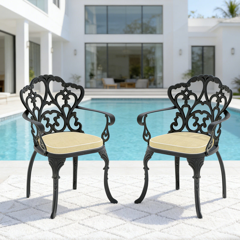 Ensemble 2 pièces de chaises de patio d'extérieur en fonte d'aluminium avec coussins