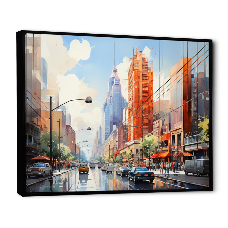 Abstract Towers Skyward Symphony - Cityscapes Wall Decor, H 16 po x l 32 po x P 1 po, Cadre flottant noir