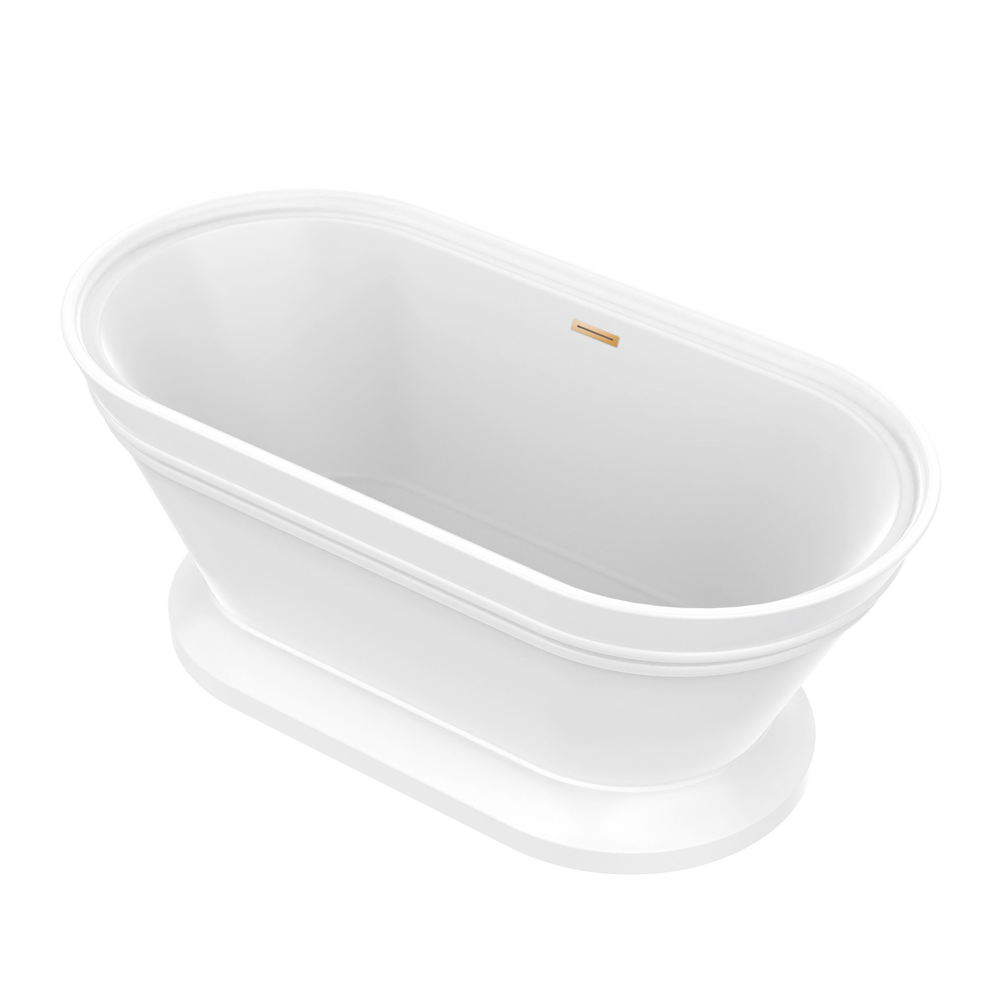 59" x 30" Freestanding Soaking Acrylic Bathtub, White/Titanium Gold