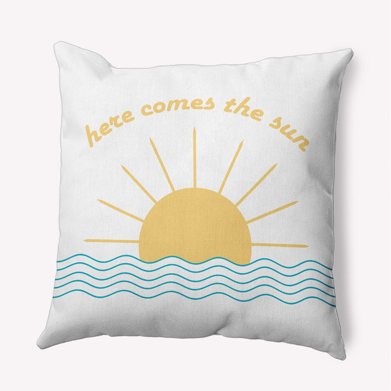 Coussin décoratif réversible intérieur / extérieur A Way with Words, Turquoise des Caraïbes, H 16 po x l 16 po